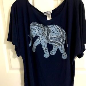 Navy Blouse with Large Elephant